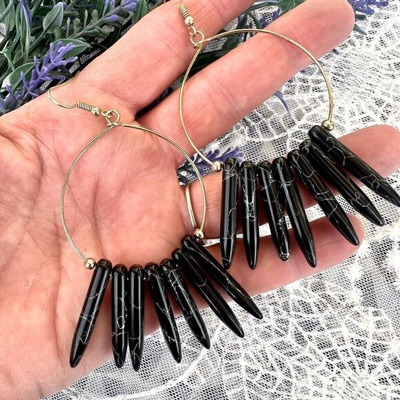 Black & Gold Boho Statement Earrings - Picture 8 of 8